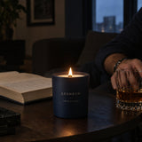 Cedar & Smoke Candle in use