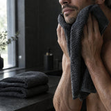 Charcoal Waffle Towel Set in use